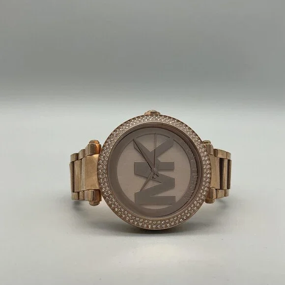 Michael Kors Parker Womens Watch 39mm Rose Gold Tone Crystals New Battery 7" - Picture 5 of 14